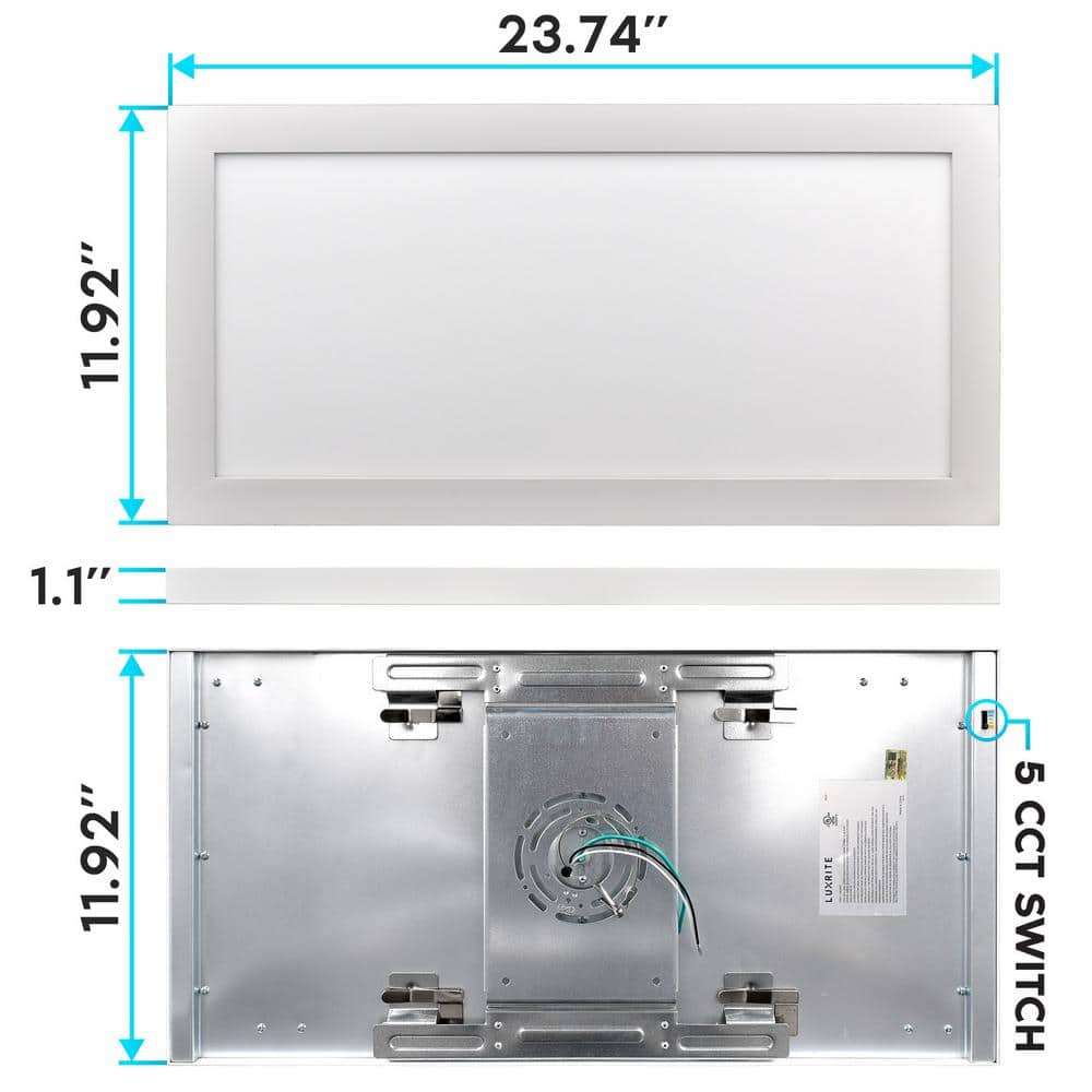 Sleek 1x2 FT Ultra Thin LED Panel Light, 5-Color Selectable, Flush Mount