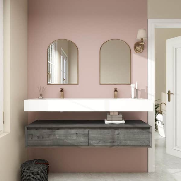 BV Better Vanity Alysa 59 in. W. x 20 in. D x 23 in. H Double Sink Floating Bath Vanity in Smoke Oak with White Acrylic Top