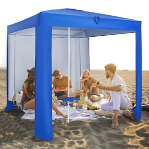 6.6 ft. x 6.6 ft. Blue Beach Canopy Tent with Detachable Sidewall and Folding Table