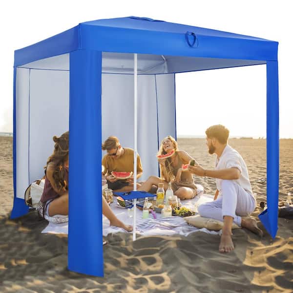 6.6 ft. x 6.6 ft. Blue Beach Canopy Tent with Detachable Sidewall and Folding Table