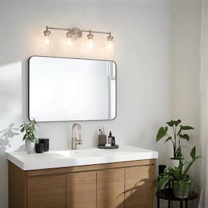 Winslow 30 in. 4-Light Brushed Nickel Contemporary Bathroom Vanity Light with Seeded Glass Shade