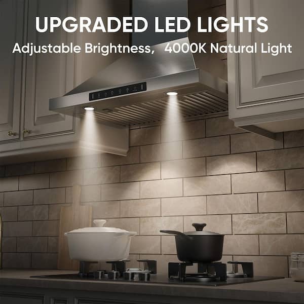 36 in. 763 CFM Convertible Wall Mount Range Hood in Stainless Steel with Mesh Filters and Lights