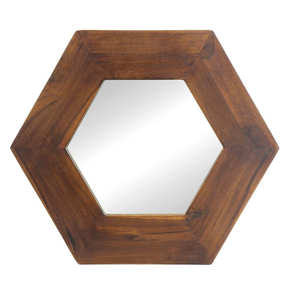 Unbranded Minimalist Elegance Dark Brown 21.5 in. W x 18.5 in. H Modern Hexagon Solid Wood Framed Mirror