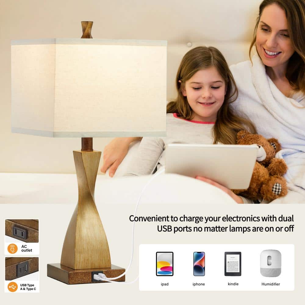 Bronze Touch Control Table Lamp Set with Linen Shades