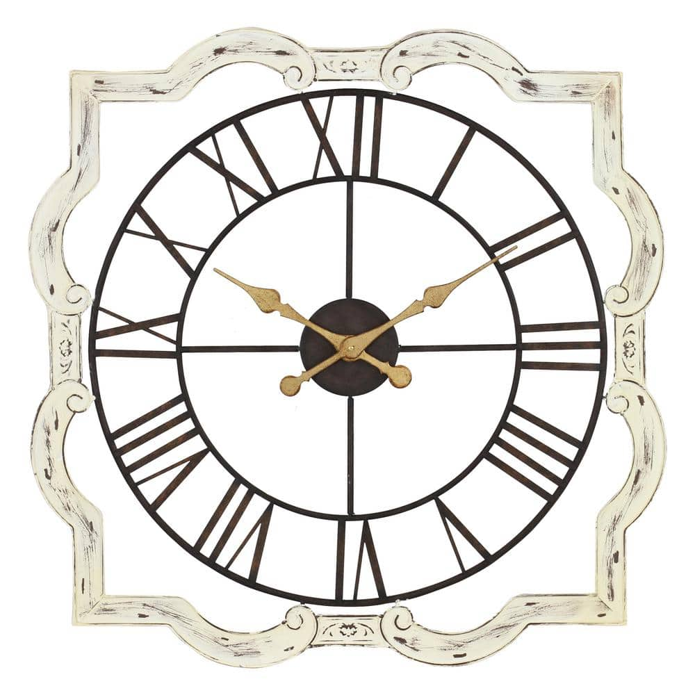 Aspire Home Accents Eloise Distressed Off White French Country Wall Clock 4371 The Home Depot