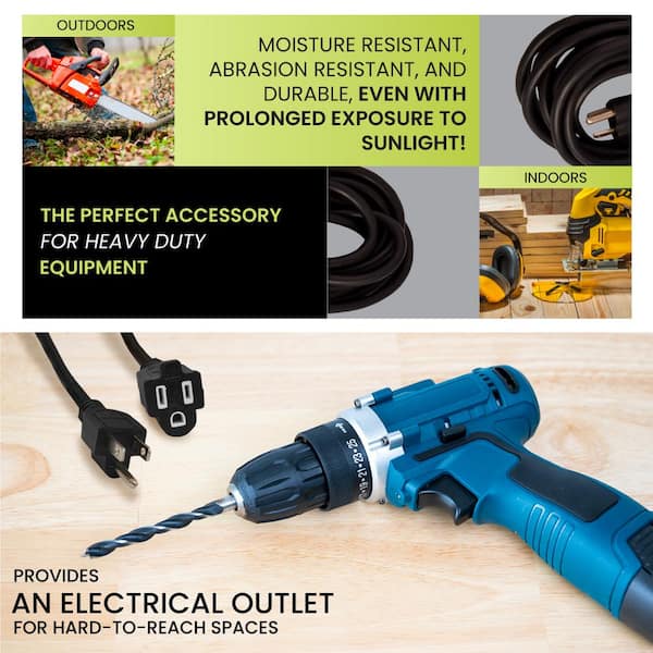 GoGreen Power 25 ft. 16/3 Heavy Duty Extension Cord - Black GG