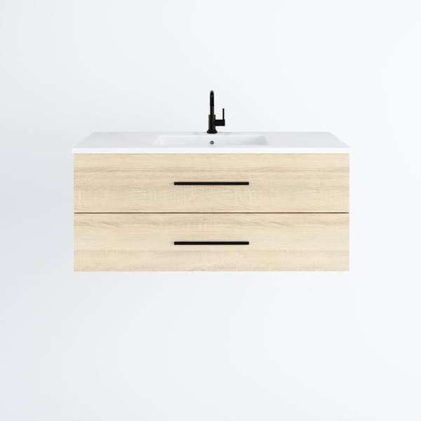VOLPA USA AMERICAN CRAFTED VANITIES Napa 48 in. W x 20 in. D Single Sink Bathroom Vanity Wall Mounted in White Oak with Acrylic Integrated Countertop