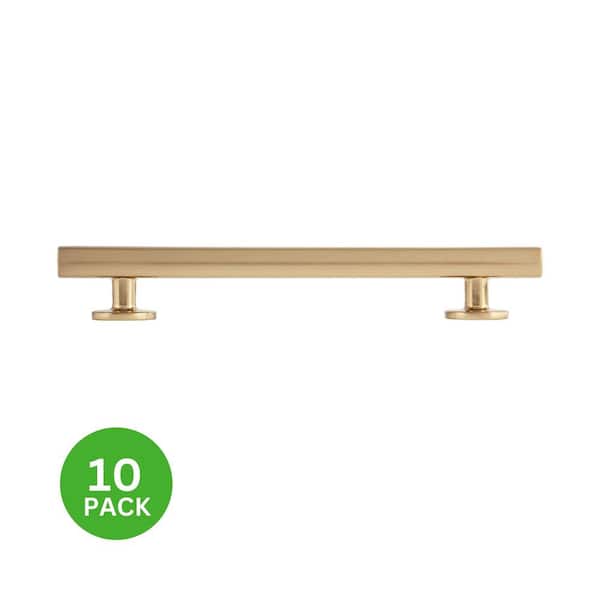10-Pack Flynn 5-1/2 in. (140 mm) Center-to-Center Modern Satin Brass Bar Drawer Pull