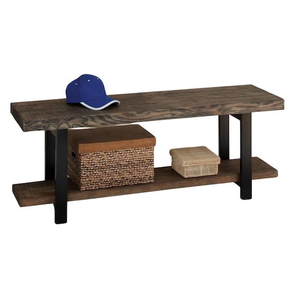 Alaterre Furniture Pomona 48 in. Entryway Storage Bench with Shelf, Solid Wood and Metal Accent Bench with Rustic Natural Finish