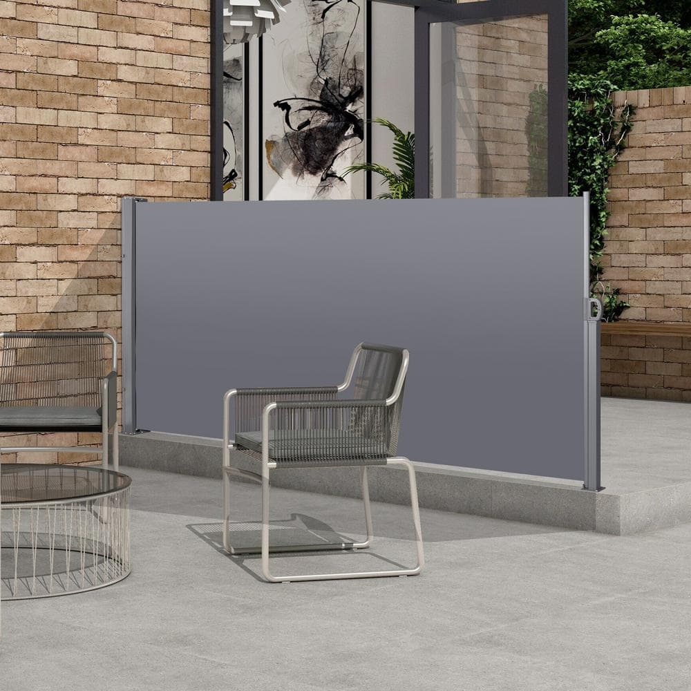 118 in. Dark Gray Retractable Side Screen Awning, UV Resistant, Waterproof,