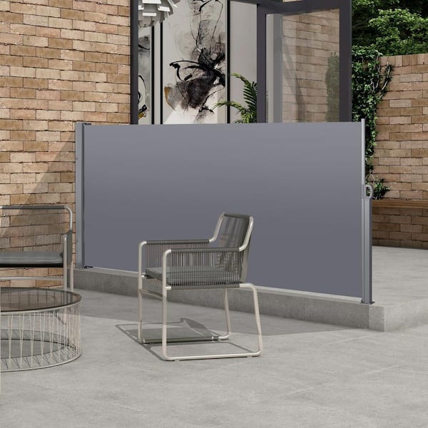 118 in. Dark Gray Retractable Side Screen Awning, UV Resistant ...