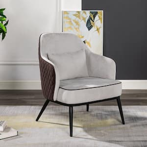 Numbu Gray and Brown Fabric and Faux Leather Accent Arm Chair