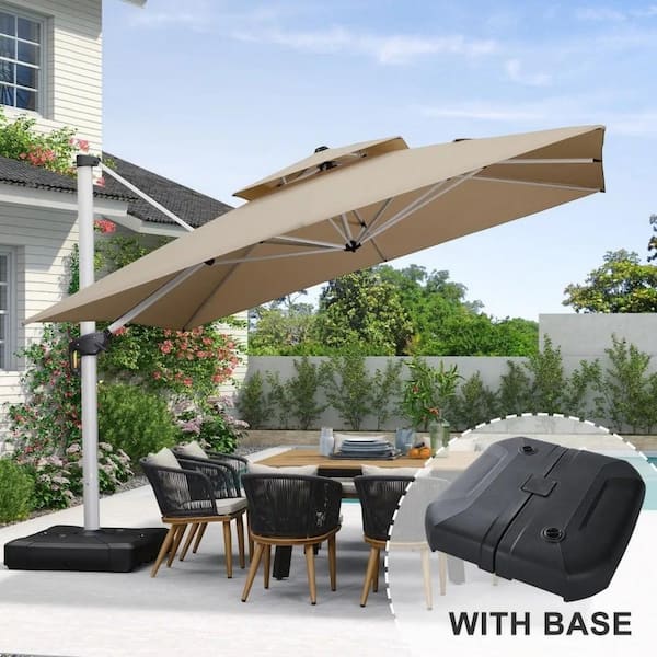 12 ft. Square High-Quality Aluminum Cantilever Polyester Outdoor Patio Umbrella with Stand, Beige
