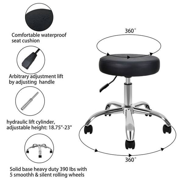 Black Round Stool Chair with Wheels AM905C 58 The Home Depot