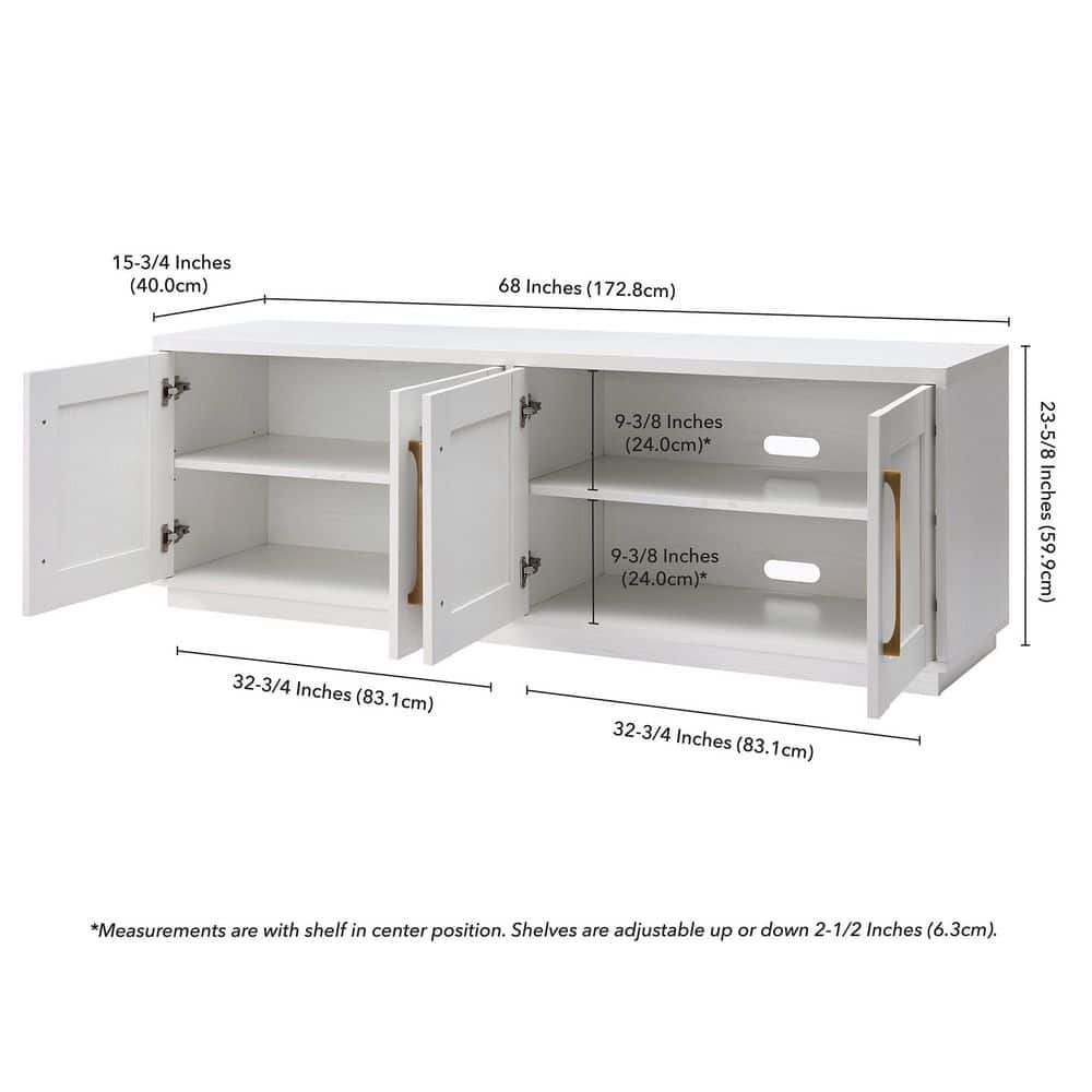 White 68" MDF TV Stand with Cabinets and Fireplace