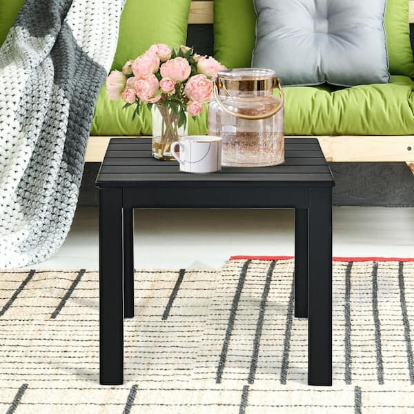 FORCLOVER Wood Square Patio Coffee Table in Black