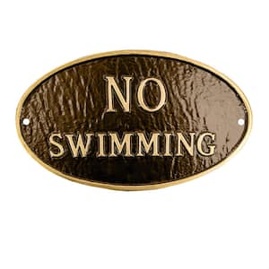 6 in. x 10 in. Small Oval No Swimming Statement Plaque Sign - Oil Rubbed/Gold