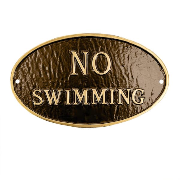 Montague Metal Products 6 in. x 10 in. Small Oval No Swimming Statement Plaque Sign - Oil Rubbed/Gold