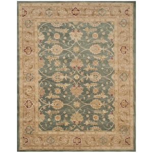 Antiquity Teal Blue/Taupe 8 ft. x 10 ft. Border Area Rug