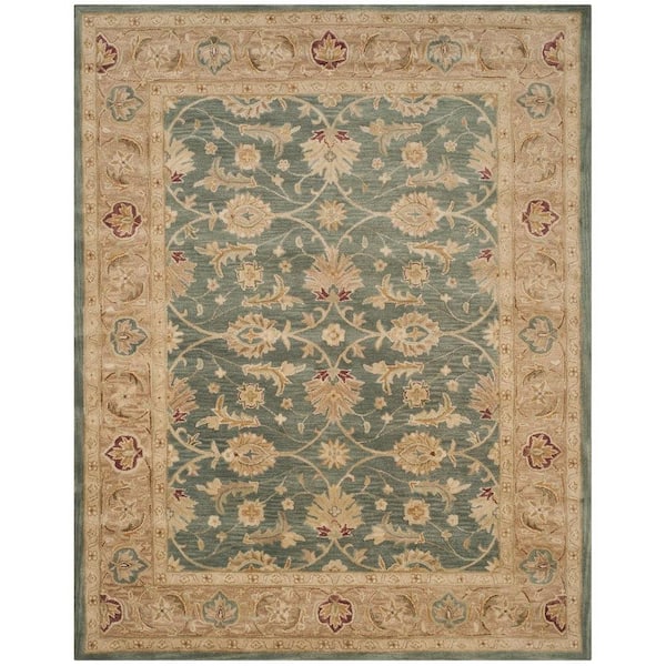 SAFAVIEH Antiquity Teal Blue/Taupe 8 ft. x 10 ft. Border Area Rug