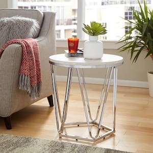 Ensla Silver Faux Stone Round Side Table