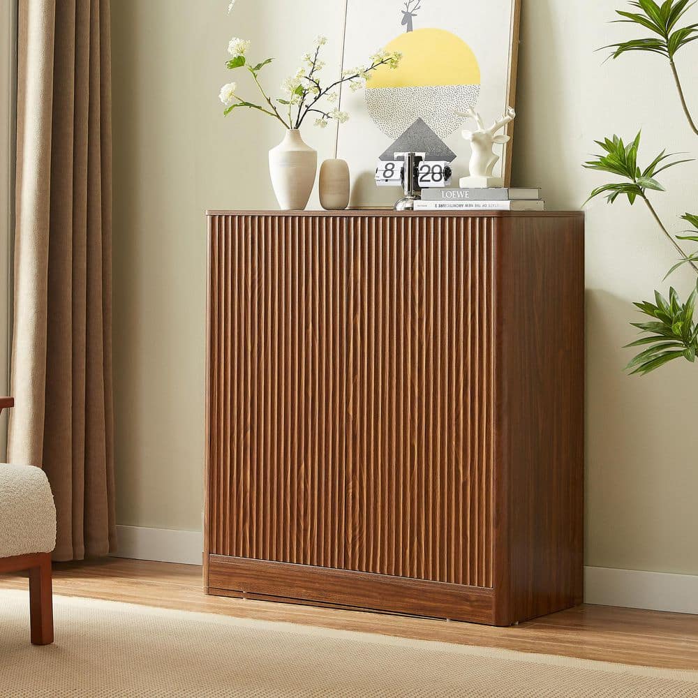 Noble House Raymond Walnut 34.30 in. H Accent Storage Cabinet with