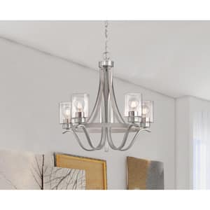 Barnwell 5-Light Antique Ash and Brushed Nickel Chandelier with Clear Seeded Glass Shades