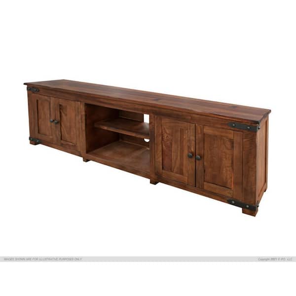 Benjara 93 in. Brown Wood TV Stand Fits TVs up to 88 in. with 3 Shelves