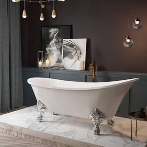 60 in. Fiberglass Single Slipper Clawfoot Non-Whirlpool Bathtub in Glossy White