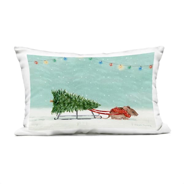 Merry Mouse Motif Green Rectangular Outdoor Throw Pillow