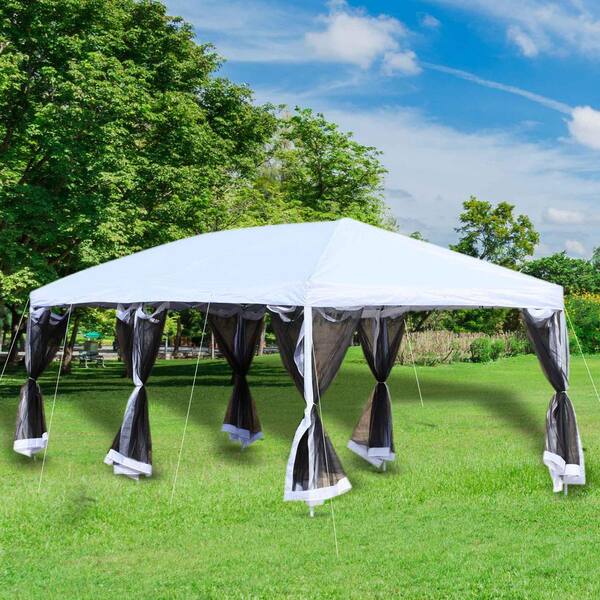 10/ 20' Pop Up Wedding Party Canopy Folding Tent White Gazebo Camping w CarryBag 