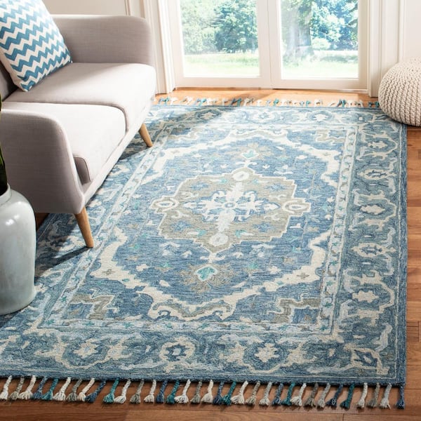 Aspen Dark Blue/Gray 9 ft. x 12 ft. Border Area Rug