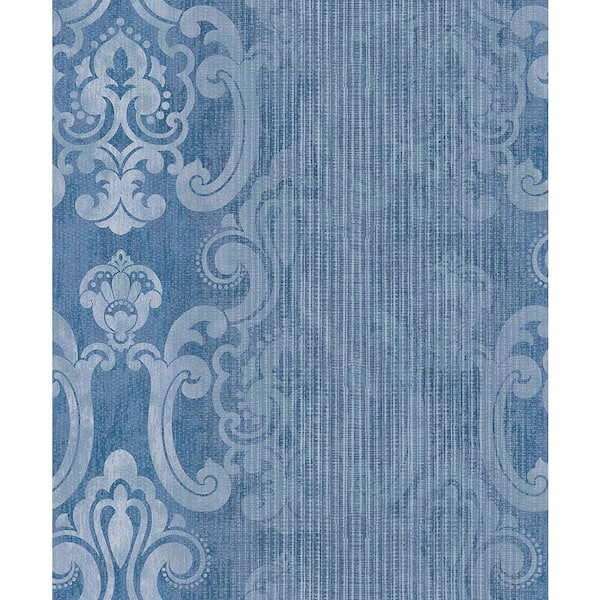 Advantage Ariana Dark Blue Striped Damask Paper Strippable Wallpaper (Covers 57.8 sq. ft.)