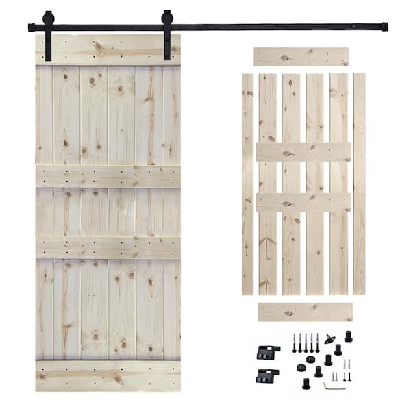 Akicon 36 in. x 84 in. Unfinished Painted Wood Sliding Door with Hardware Kit, Pre-Drilled Ready to Assemble