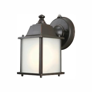 1-Light Oil-Rubbed Bronze Outdoor Dusk-to-Dawn Wall-Mount Lantern Sconce