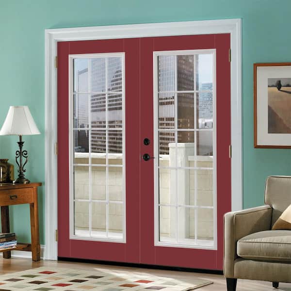 Prehung 15 Lite Primed Smooth Fiberglass Patio Door with Brickmold