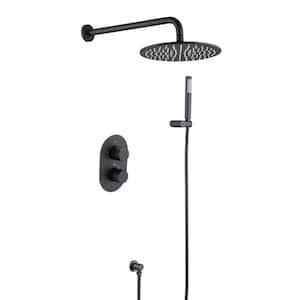 10 in. High Pressure Wall Mount Shower Set System with Round Head and Handheld Shower in Black