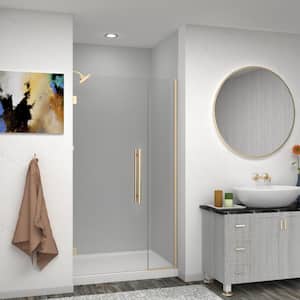 Elizabeth 43 in. W x 76 in. H Hinged Frameless Shower Door in Champagne Bronze with Clear Glass