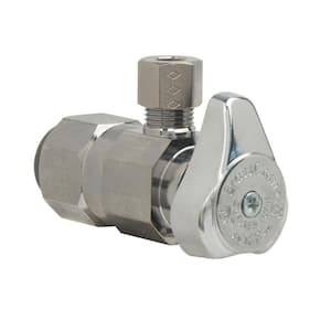 1/2 in. Nom Push Connect Inlet x 1/4 in. OD Comp Outlet Brass 1/4-Turn Angle Stop