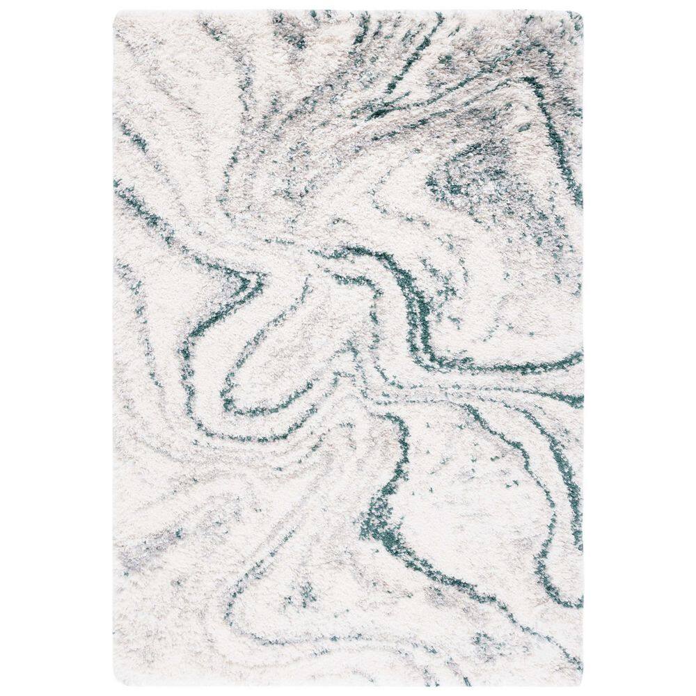 SAFAVIEH Fontana Shag Ivory/Green 5 ft. x 8 ft. Marble Abstract Area ...