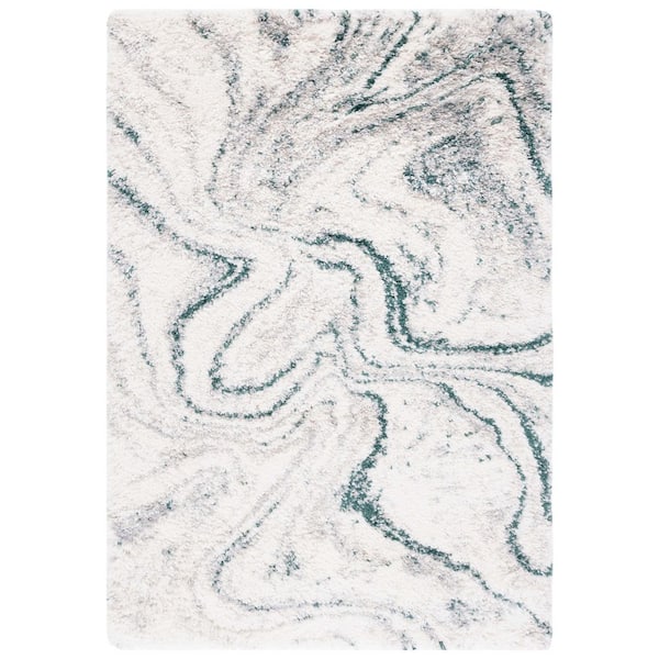 SAFAVIEH Fontana Shag Ivory/Green 5 ft. x 8 ft. Marble Abstract Area Rug