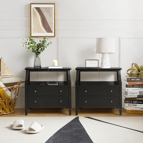 JAYDEN CREATION Jacqueline Black 2-Drawer Nightstand with Built-In