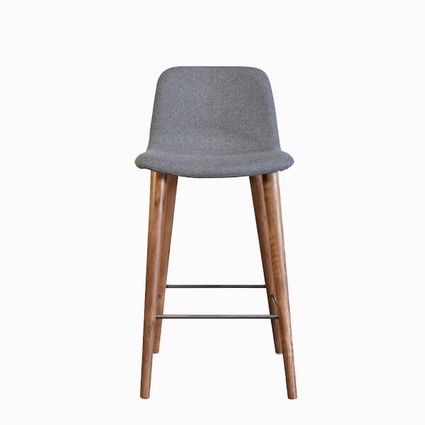 AndMakers Mackay Grey Polyester Upholstered Seat Counter Stool with Walnut Wood Legs
