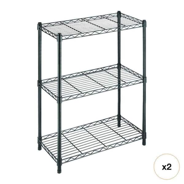 3-Tier Steel Wire Shelving Unit in Black (24 in. W x 30 in. H x 14 in. D), 2-Pack