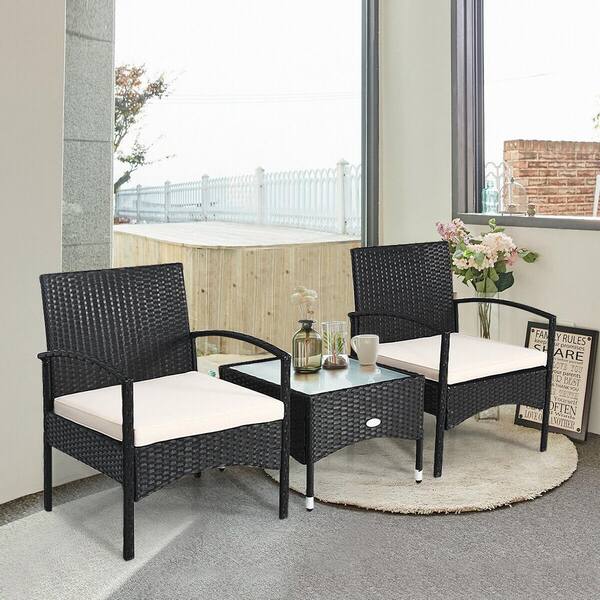 Light Gray Flamaker 3 Pieces Patio Set Outdoor Wicker Patio Furniture Sets Modern Bistro Set Rattan Chair Conversation Sets with Coffee Table 