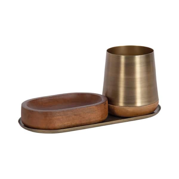 Koni 12 in. W x 5 in. H Walnut Brown/Gold Oval Metal Desk Organizer