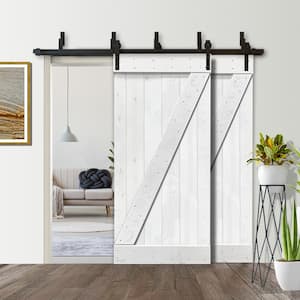 76 in. x 84 in. Z Bar Bypass White Stained Stained Solid Pine Wood Interior Double Sliding Barn Door with Hardware Kit