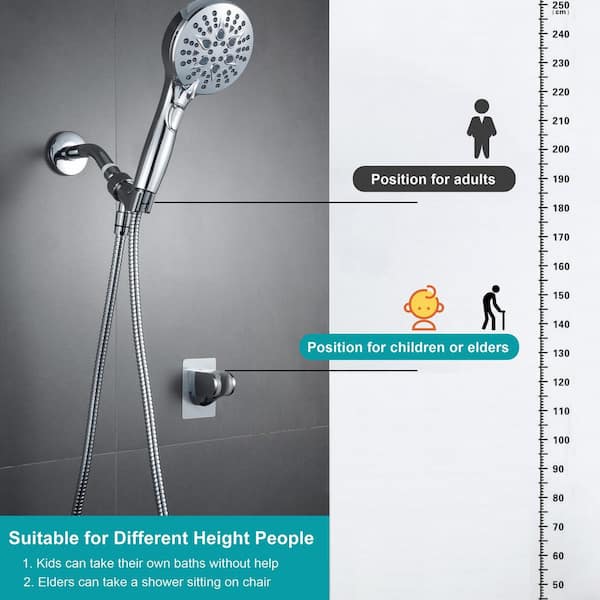 1-Piece 7-Setting High Pressure Spray Shower Head in Silver with on/off Switch, 79 in. Long Hose and Bracket