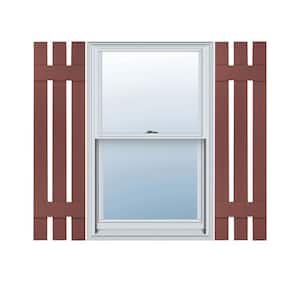 12 in. W x 35 in. H Vinyl Exterior Spaced Board and Batten Shutters Pair in Burgundy Red