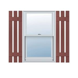 12 in. W x 43 in. H Vinyl Exterior Spaced Board and Batten Shutters Pair in Burgundy Red